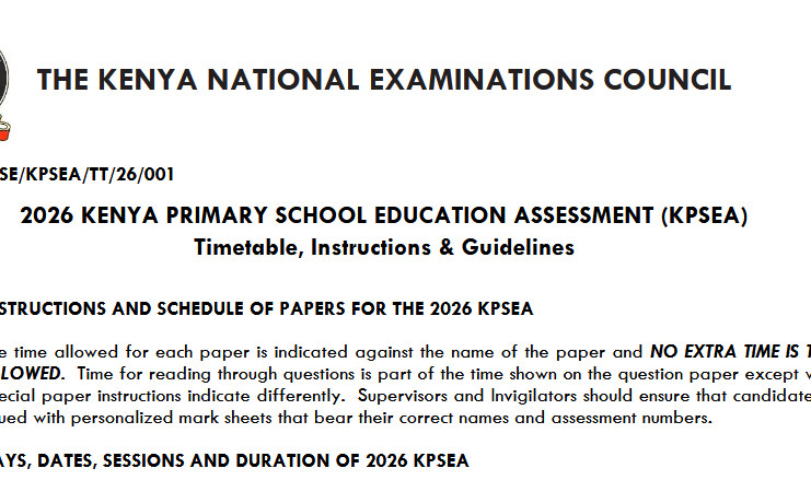 Looking for the official KNEC KPSEA 2026 timetable? Check out the complete Grade 6 examination dates, subject table, and crucial instructions here.